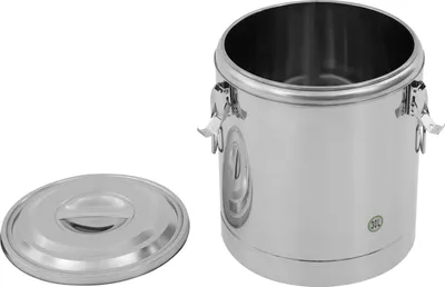 Zdjęcie produktu dla Izolowany pojemnik ze stali nierdzewnej – pojemnik do przechowywania żywności, 30 litrów – okrągły – 34,5 x 38,5 cm – dwuścienny – do kuchni, stołówki, restauracji – srebrny