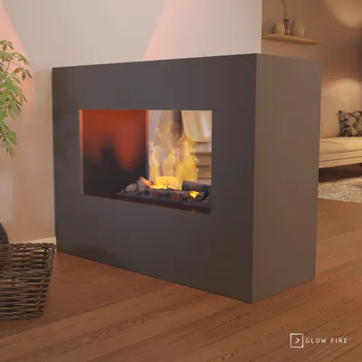 Produktbild von GLOW FIRE Elektrokamin 'Konsalik' | Wasserdampf Kamin mit OMC 600 inkl. Holz in Grau als Raumteiler | HxBxT: 90x120x45 cm