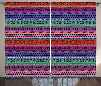 Produktbild von ABAKUHAUS asiatisch Rustikaler Vorhang, Geometrisches Stammes- bunt, Wohnzimmer Universalband Gardinen mit Schlaufen und Haken, 280 x 260 cm, Mehrfarbig
