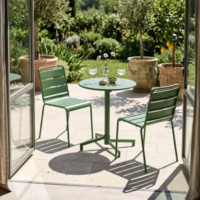 Immagine prodotto di Set da giardino con tavolo e 2 sedie in metallo verde cactus - Oviala Palavas