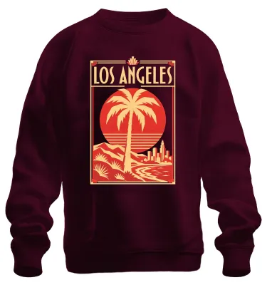 Imagen del producto de Los Ángeles, Palme, Sonne, Skyline, California, Estados Unidos, California, sudadera, cuello redondo, color burdeos, talla S