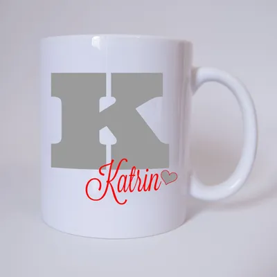 Produktbild von Namenstasse Buchstabe K, individueller Name (Grau/Rot) / Tasse / Kaffeetasse / Kaffeebecher