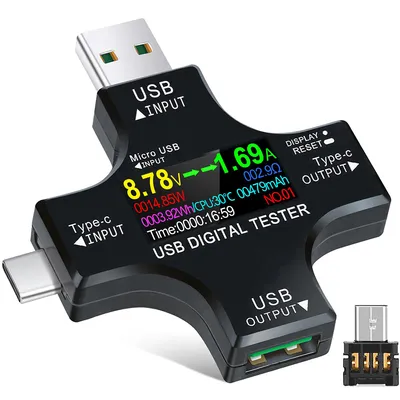 Produktbild von USB C Strom- und Spannungsmessgerät – 2-in-1 USB Tester mit LCD-Anzeige für Spannung, Strom, Leistung, Kapazität