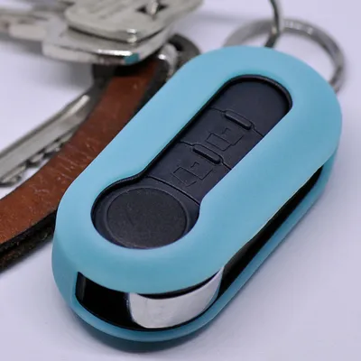 Produktbild von Auto Schlüssel Hülle Silikon Schutz Cover Fluoreszierend Blau kompatibel mit Citroen Jumper Peugeot Boxer FIAT Ducato 500 Punto Doblo Panda ab ´06 Klappschlüssel