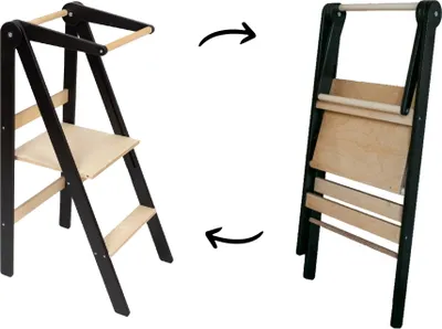 Produktbild von leg&go Lernturm für Kinder, Klappbarer Küchenturm aus Holz, Montessori, Schwarz