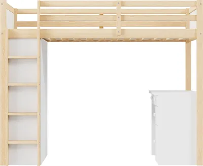 Produktbild von Hochbett 90X200cm multifunktionsbett（Ohne Matratze）Kinderbett Holzbett Massivholzbett Mit Aufbewahrung Schränken und Computertisch Holzfarbe