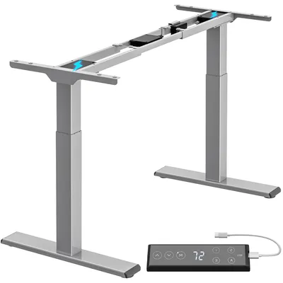 Produktbild von ALLDREI Schreibtischgestell Grau, elektrisch höhenverstellbar, 2 Motoren, 2-fach-Teleskop, 4 Speicherplätze, Modell AD2, Metall, H: 71-120 cm (ohne Platte), B: 110-170 cm, < 45 dB, 100 kg