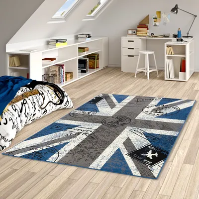 Produktbild von Teppich Trendline Union Jack Blau Grau, Größe:185x270 cm