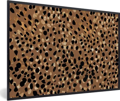 Produktbild von MuchoWow® Gerahmtes Poster Tiermuster - Leopard - Gold - Braun 30x20 cm - Poster mit Schwarzem Bilderrahmen Wandposter Rahmen Foto Bilder - Kunstdruck - Bild-Poster