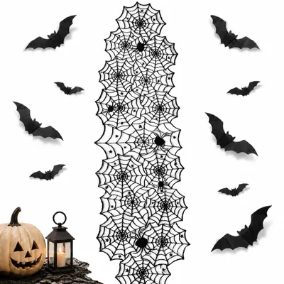 Image de Chemin de table en dentelle noire pour Halloween