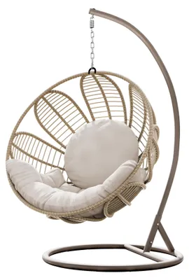Produktbild von MIRJAN24 Hängesessel Floressa, Einsitzer Hängekorb, Stilvoll Gartensessel mit Stahlskelett (Farbe: Beige / Kissen: Beige)