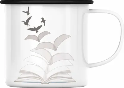 Produktbild von Trendation - Leseratte Geschenk Emaille Tasse Buch Grafik Bücher Lesen Bücherwurm Geschenk Spruch Lesen (Schwarz)
