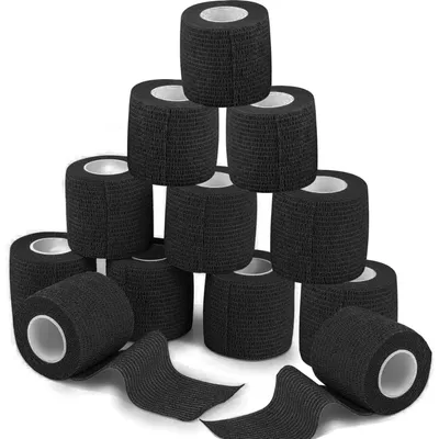 Produktbild von Selbstklebendes Klebeband – 12 Rollen – 5 cm x 4,5 m – Verbandrolle – Elastische Fixierung – Selbstwickelnd – Für Sport – Handgelenkbandage für Katzen, Hunde und Pferde – Schwarz
