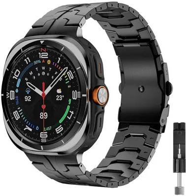 Produktbild von FFO2World Titanarmband „Iron“ – Für Samsung Galaxy Watch Ultra / Ultra 2025 – Metallgliederarmband mit Kürzungsset, stilvoll & robust – Schwarz
