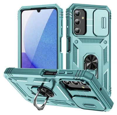 Produktbild von Galaxy A25 Hülle, Schiebe Kamera Schutz Stoßfest Schutzhülle mit Ringhalterung Ständer für Samsung Galaxy A25 Grün