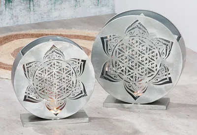 Produktbild von Gilde 2er Set Windlicht "Mandala" Metall silberfarben 67523