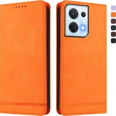 Image de Etui pour Oppo Reno8 5G, étui rétro en cuirPolyuréthaneavec support et fentes pour cartes Orange