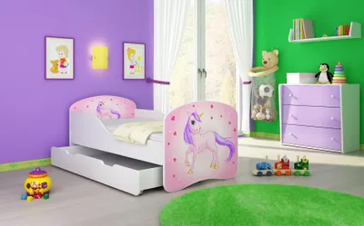 Produktbild von ACMA I Jugendbett Kinderbett Junior-Bett Komplett-Set mit Matratze Lattenrost Weiß 17 Pony 160x80 + Bettkasten