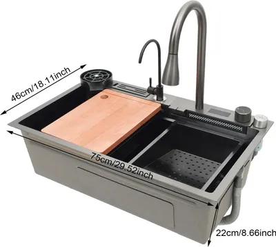 Immagine prodotto di Lavello da cucina - Doppia vasca - Acciaio inossidabile - Con rubinetto - Rettangolare - 75×46×22 cm - 1 foro per rubinetto - Argento