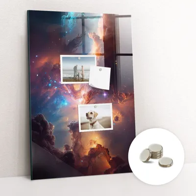 Obrázek produktu pro Magnetická Tabule na Zeď Skleněná - Memo Board Kleněnou Přední Stranou - 5 magnetů v balení - 40x60 cm - Vesmír galaxie