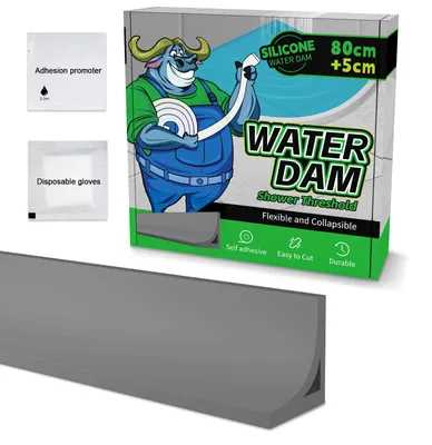 Produktbild von Schwallschutzleiste für Dusche - Selbstklebend aus Silikon - Wasserstopper für Badezimmer - Grau 0,85 m