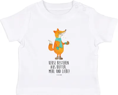Produktbild von Mr. & Mrs. Panda Babyshirt Fuchs Keks 12. - 18. Monat - Weiß - Geschenk, Weihnachten, Winter, Kinder Shirt,  T-Shirt, Baby, Kleinkind, Weihnachtszeit, Liebe, Top