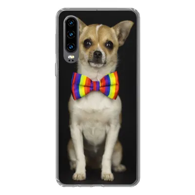 Produktbild von MuchoWow® Handyhülle Schutzhülle Hülle für Huawei P30 Hund - Fliege - Schwarz Silikon Softcase Handy Hülle