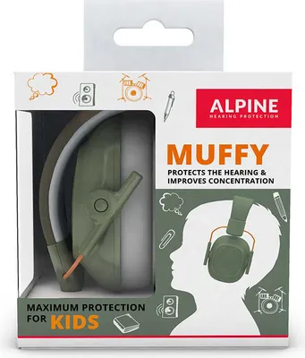 The product packaging for Alpine Muffy hearing protection for kids.