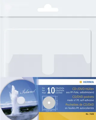 Image de HERMA - Pochettes pour CD/DVD - capacité : 1 CD/DVD - transparent (pack de 10)