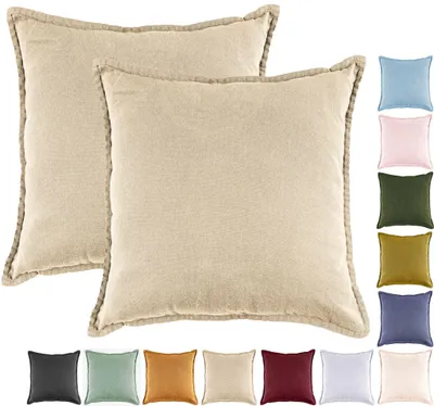Produktbild von JACK by Mistral 2er Set 45x45cm Kissenhülle Kissenbezug Baumwolle Reißverschluss Leinenoptik , Farbe:Taupe