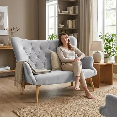 Produktbild von Schlafsofa LUNA Royal – Gesteppte Rückenlehne, Velours in Dunkelgrau, Family Meble, KI-generiertes Bild