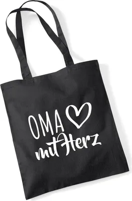 Produktbild von Huuraa Jutebeutel Oma mit Herz 10 Liter Black Baumwolle Tasche Geschenkidee