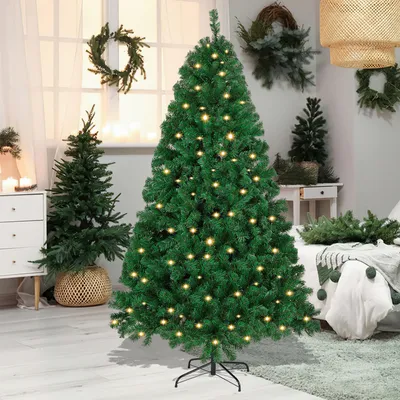 Obrázok produktu pre Clanmacy Umelý vianočný stromček 210 cm Umelý vianočný stromček s osvetlením LED vianočný stromček na vianočnú výzdobu