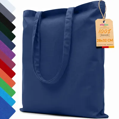 Produktbild von EllaTex Baumwolltasche 28x32 cm – Stoffbeutel aus 100% Baumwolle mit kurzen Henkeln, in Farbe: Dunkelblau