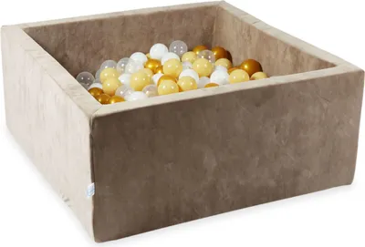 Produktbild von Trockenbecken 90x90x40 Velvet Soft Dark Beige mit 400 Bällen: transparent, weiß, beige, gold