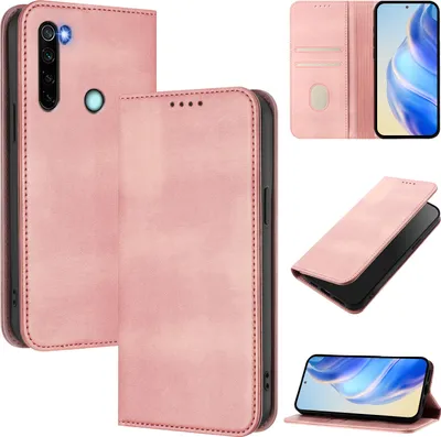 Immagine prodotto di Custodia per Xiaomi Redmi Note 8, custodia in pelle vintage con protezione RFID, slot per schede, supporto Rosa