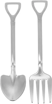Produktbild von 2-teiliges multifunktionales Edelstahl-Besteckset: Löffel in Schaufelform + kreative Gabel, für den Außenbereich/zur Dekoration