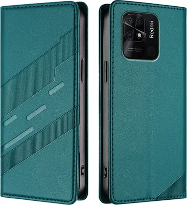 Produktbild von Hülle für Xiaomi Redmi 10C/Poco C40, Kunstleder Brieftaschen Handyhülle mit Kartenfach und Standfunktion Grün