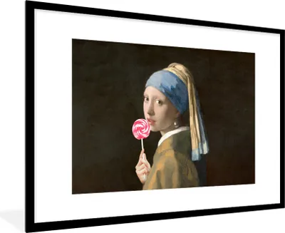 Produktbild von MuchoWow® Gerahmtes Poster Mädchen mit Perlenohrring - Johannes Vermeer - Lollipop 90x60 cm - Poster mit Schwarzem Bilderrahmen Wandposter Rahmen Foto Bilder - Wanddekoration - Fotos