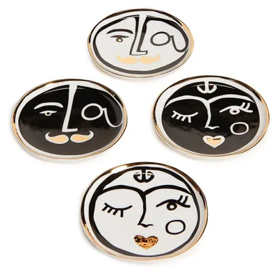 Porzellan-Untersetzer, 4er-Set, schwarz-gold, 10 cm