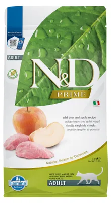 Imagen del producto de Farmina Pet Food N&D Prime, alimento para adultos, sabor a manzana y jabalí, 1,5 kg, sin cereales, sin gluten