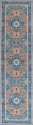 Produktbild von BELIANI Teppich Blau / Orange Polyester 80 x 300 cm Kurzflor Maschinengewebt Rechteckig Wohnzimmer Flur orientalisches Muster