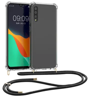 Produktbild von kwmobile Necklace Case kompatibel mit Samsung Galaxy A50 Hülle - Silikon Cover mit Handykette - Band Handyhülle Transparent Schwarz