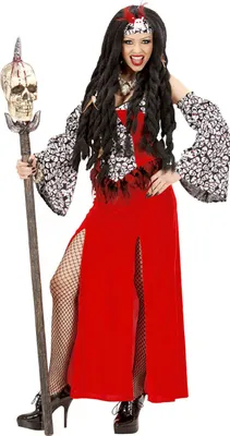 Productafbeelding van Voodoo-priesteres kostuum voor dames, rood-wit