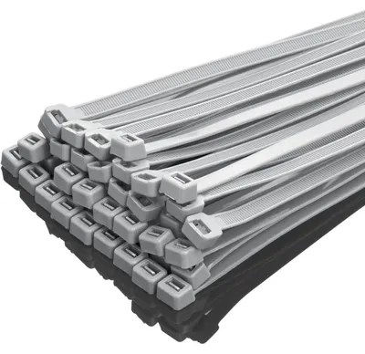 Immagine prodotto di Fascette stringicavo resistenti, 100 pezzi, nylon, resistenza alla trazione 50 kg, 300 mm x 7,6 mm, colore grigio
