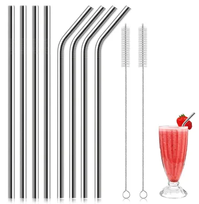 Produktbild von Edelstahl-Strohhalme - Wiederverwendbar mit Reinigungsbürsten - Für Getränke - 30 cm Länge - 10-teilig