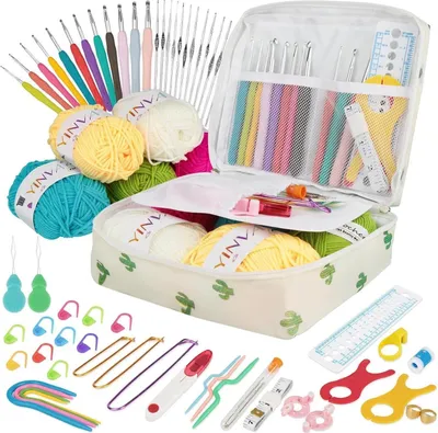 Produktbild von Häkelnadel Set 111 Stück Häkelset Anfänger 0.6mm-8mm Ergonomische Häkelnadeln Crochet Set Tragbare Tasche Strickzubehör Set