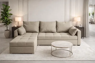 Produktbild von AX LIVING Ecksofa ELIF Beige mit Schlaffunktion L-Form, Sofa mit Bettkasten - Moderne Ecksofa, Wohnzimmer Ecksofa - Eckcouch Beige - Links