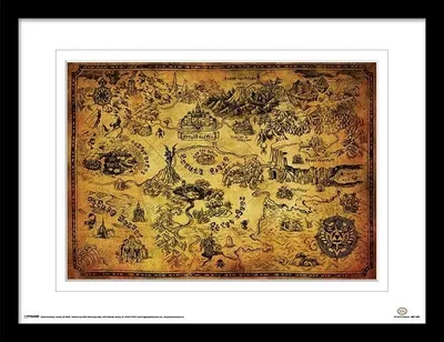 Produktbild von The Legend Of Zelda - Gerahmter Kunstdruck "Hyrule Map" PM6348 (30 cm x 40 cm) (Gelb/Weiß/Schwarz)