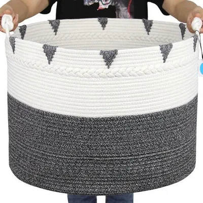 Image de Panier de rangement en coton pour linge - Panier tissé pour le linge et le rangement - 132 x 56 x 41 cm